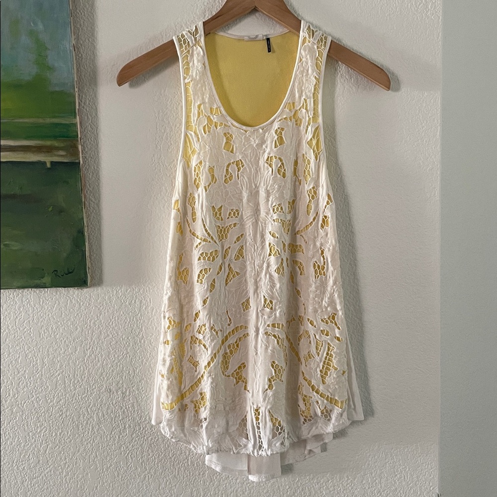 Akemi + Kin Anthropology Yellow and White Racer Back Tank Top